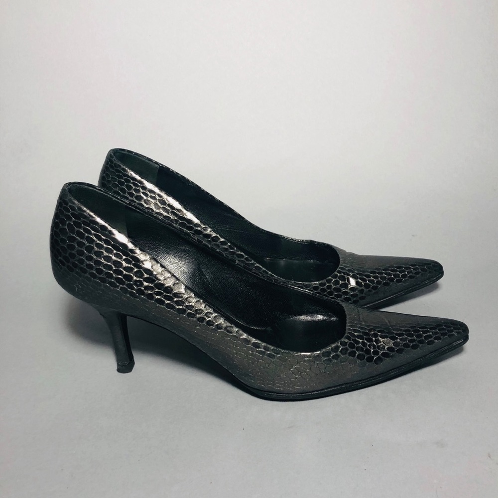 Authentic Helmet Lang Silver Snake Pointed Pumps - image 1